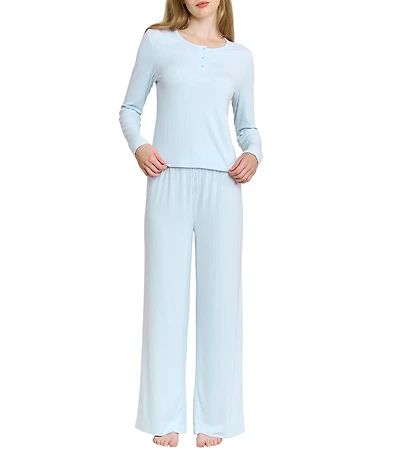 HONEYDEW Blissful Solid Long Sleeve Henley Neck Pajama Set