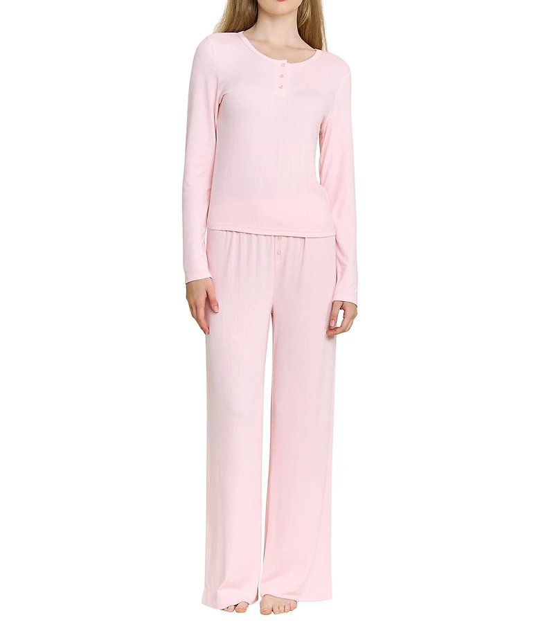 HONEYDEW Blissful Solid Long Sleeve Henley Neck Pajama Set