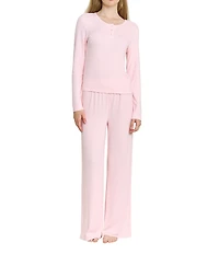 HONEYDEW Blissful Solid Long Sleeve Henley Neck Pajama Set