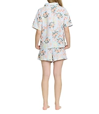 Honeydew Brunch Date Citrus Check Woven Short Sleeve Notch Collar Shorty Pajama Set