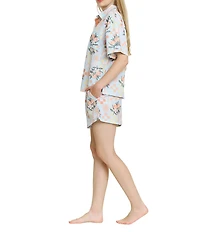 Honeydew Brunch Date Citrus Check Woven Short Sleeve Notch Collar Shorty Pajama Set