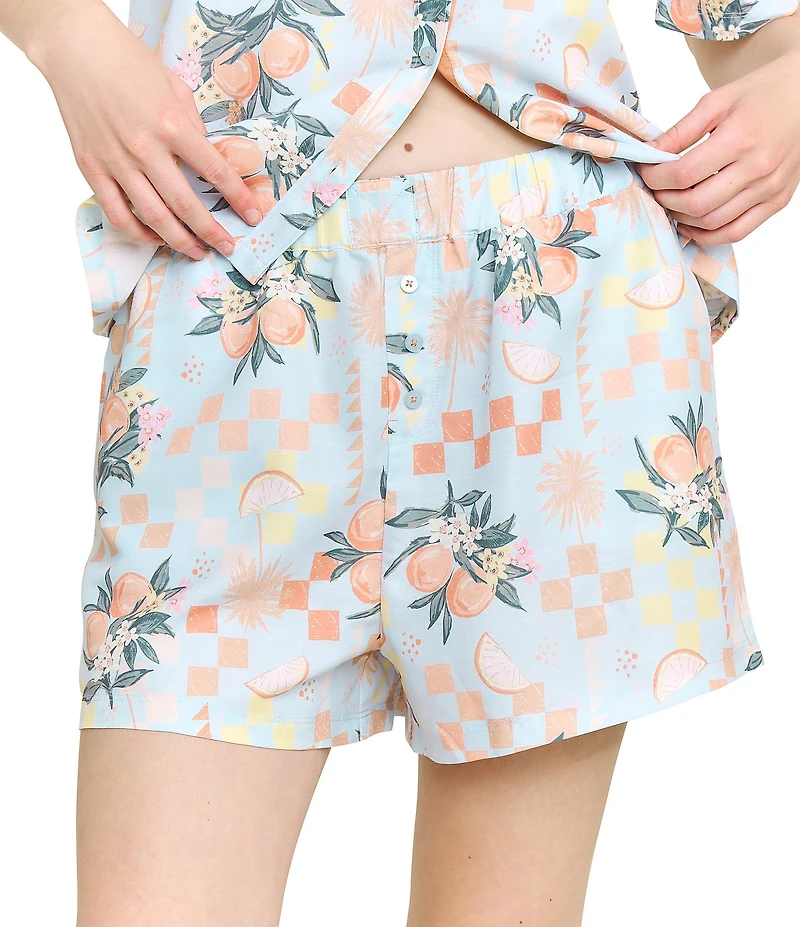 Honeydew Brunch Date Citrus Check Woven Short Sleeve Notch Collar Shorty Pajama Set