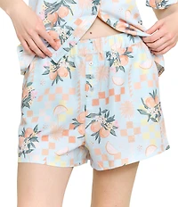 Honeydew Brunch Date Citrus Check Woven Short Sleeve Notch Collar Shorty Pajama Set