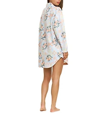 Honeydew Brunch Date Woven Citrus Check Long Sleeve Notch Collar Button-Front Sleepshirt