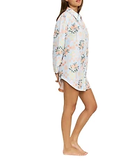 Honeydew Brunch Date Woven Citrus Check Long Sleeve Notch Collar Button-Front Sleepshirt