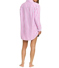 Honeydew Brunch Date Woven Striped Long Sleeve Notch Collar Button-Front Sleepshirt