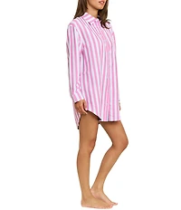 Honeydew Brunch Date Woven Striped Long Sleeve Notch Collar Button-Front Sleepshirt
