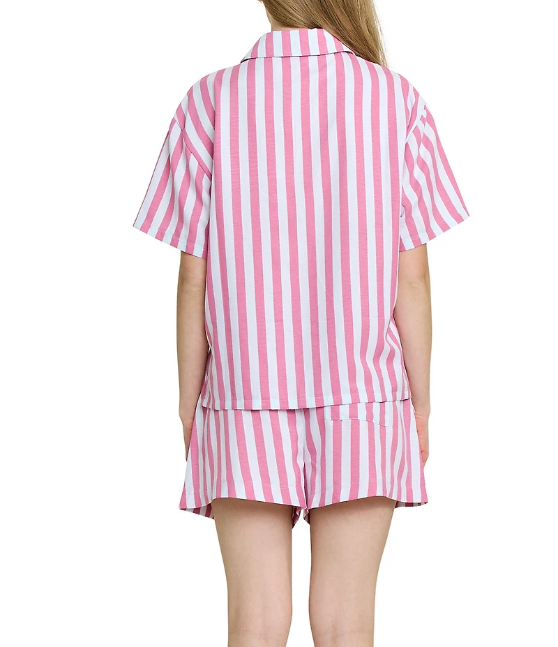 Honeydew Brunch Date Woven Striped Short Sleeve Notch Collar Shorty Pajama Set