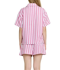 Honeydew Brunch Date Woven Striped Short Sleeve Notch Collar Shorty Pajama Set