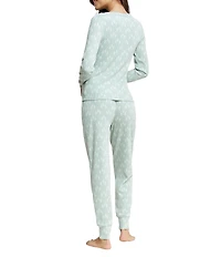 HONEYDEW Cabin Comfort Long Sleeve V-Neck Knit Holiday Tree Print Long Pajama Set