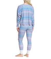 HONEYDEW Daybreak Fair Isle Print Long Sleeve Ribbed Jersey Knit Long Holiday Pajama Set