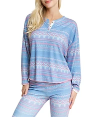 HONEYDEW Daybreak Fair Isle Print Long Sleeve Ribbed Jersey Knit Long Holiday Pajama Set