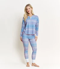 HONEYDEW Daybreak Fair Isle Print Long Sleeve Ribbed Jersey Knit Long Holiday Pajama Set
