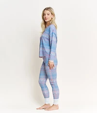 HONEYDEW Daybreak Fair Isle Print Long Sleeve Ribbed Jersey Knit Long Holiday Pajama Set