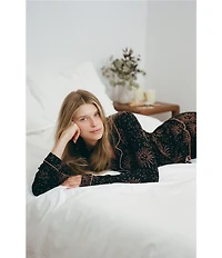 Honeydew Intimates All American Jersey Knit Long Sleeve Notch Collar Long Cosmic Pajama Set