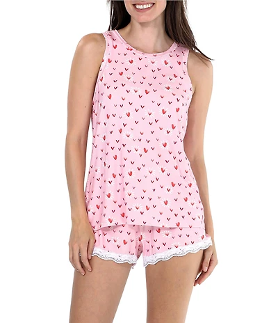 Honeydew Intimates Amour Hearts All American Sleeveless Round Neck Lace Trim Boxer Short Pajama Set
