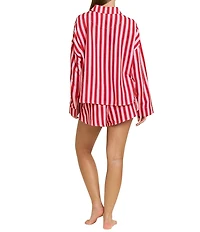 Honeydew Intimates Brunch Date Woven Holiday Striped Long Sleeve Notch Collar Shorty Pajama Set