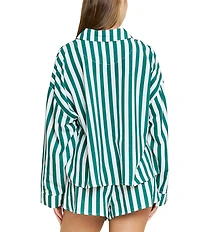 Honeydew Intimates Brunch Date Woven Holiday Striped Long Sleeve Notch Collar Shorty Pajama Set