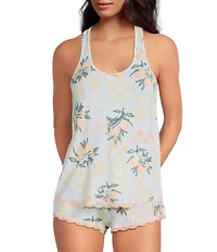 Honeydew Intimates Dream Knit Citrus Check Print Sleeveless Crew Neck Shorty Pajama Set