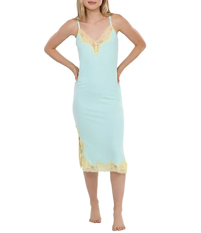 Honeydew Intimates Dream On V-Neck Lace Trim Sleeveless Knit Nightgown