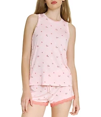 Honeydew Intimates Flora Strawberries All American Sleeveless Round Neck Lace Trim Boxer Short Pajama Set