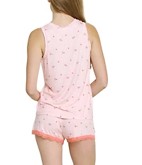 Honeydew Intimates Flora Strawberries All American Sleeveless Round Neck Lace Trim Boxer Short Pajama Set