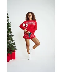 Honeydew Intimates Snow Angel Chenille Fair Isle Print Coordinating Sleep Short