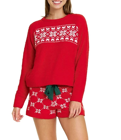 Honeydew Intimates Snow Angel Fair Isle Chenille Long Sleeve Crew Neck Coordinating Sleep Top