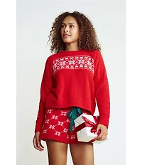 Honeydew Intimates Snow Angel Fair Isle Chenille Long Sleeve Crew Neck Coordinating Sleep Top