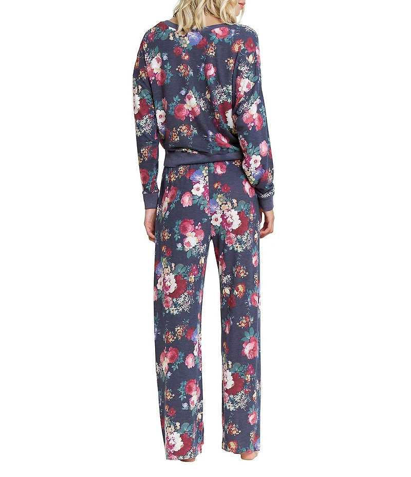 Honeydew Intimates Star Seeker Long Sleeve V-Neck Lightweight Brushed Jersey Knit Floral Print Long Pajama Set