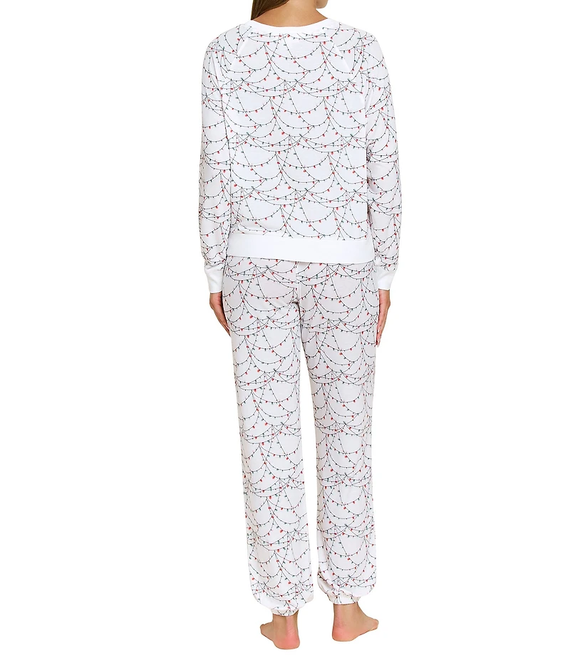 Honeydew Intimates Star Seeker Lounge Knit Holiday Lights Print Top & Jogger Holiday Pajama Set