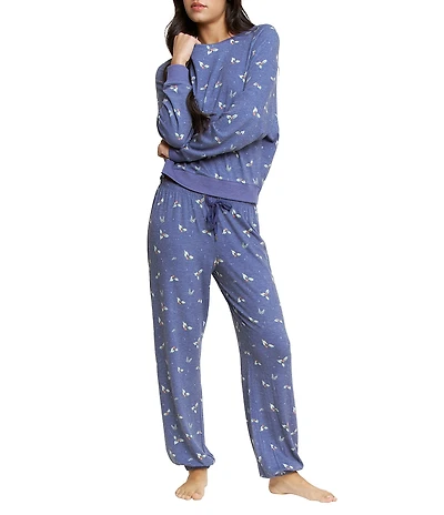 Honeydew Intimates Star Seeker Lounge Knit Holly Print Top & Jogger Holiday Pajama Set