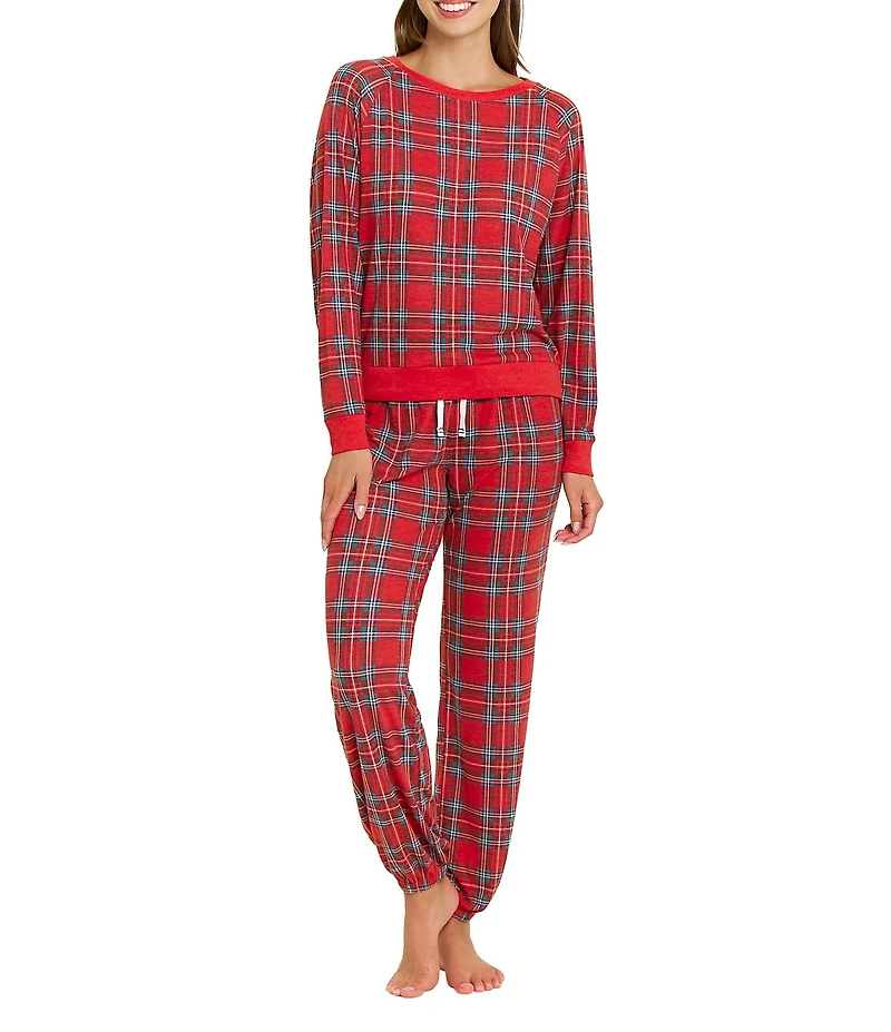 Honeydew Intimates Star Seeker Lounge Knit Plaid Print Top & Jogger Holiday Pajama Set