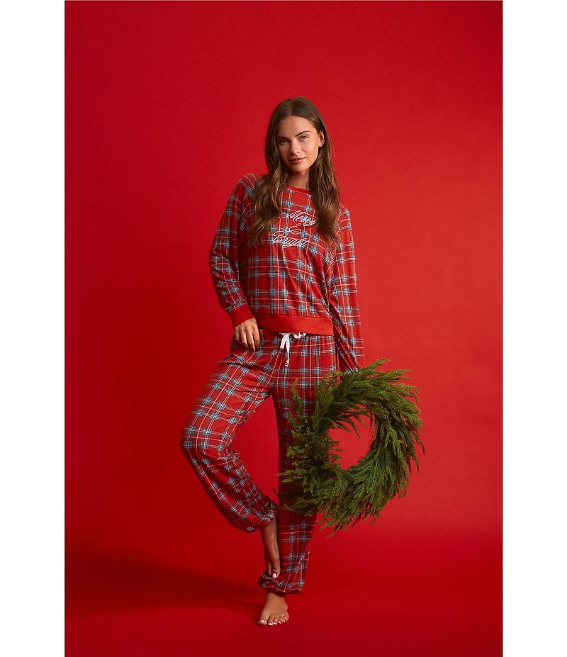 Honeydew Intimates Star Seeker Lounge Knit Plaid Print Top & Jogger Holiday Pajama Set