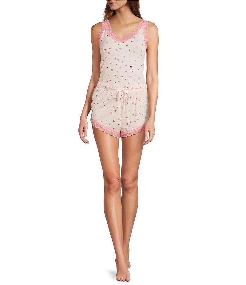 HONEYDEW Mellow Out Heart Print Sleeveless V-Neck Jersey Knit Shorty Pajama Set