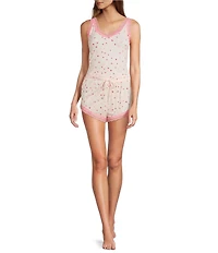 HONEYDEW Mellow Out Heart Print Sleeveless V-Neck Jersey Knit Shorty Pajama Set