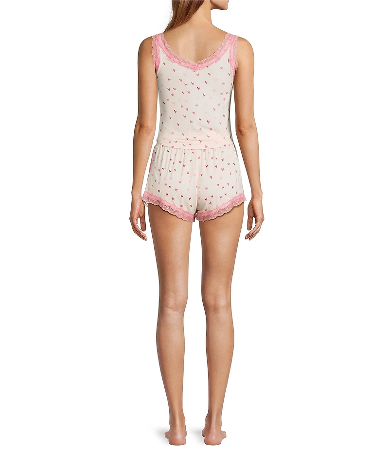 HONEYDEW Mellow Out Heart Print Sleeveless V-Neck Jersey Knit Shorty Pajama Set