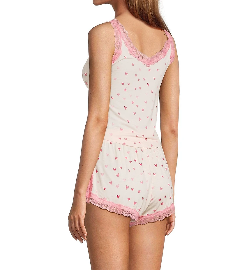 HONEYDEW Mellow Out Heart Print Sleeveless V-Neck Jersey Knit Shorty Pajama Set