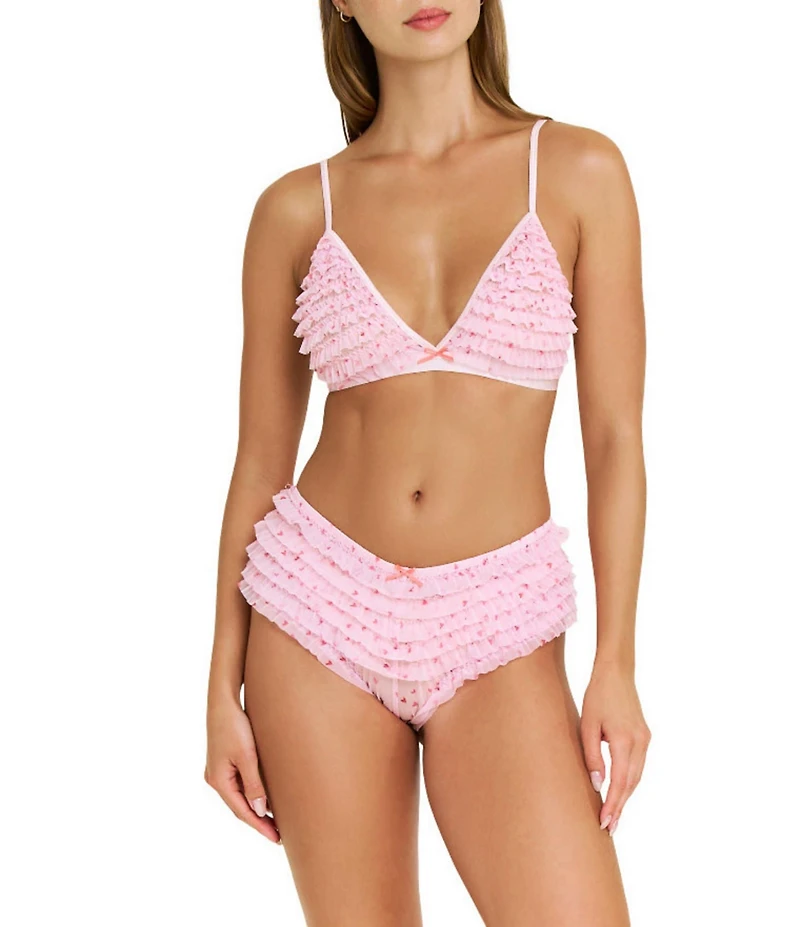 HONEYDEW Rumba Mesh Tiered Ruffled Heart Print Cheeky Hipster Panty