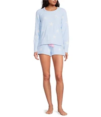 HONEYDEW Snow Angel Frosty Stars Chenille Long Sleeve Crew Neck Coordinating Sleep Top