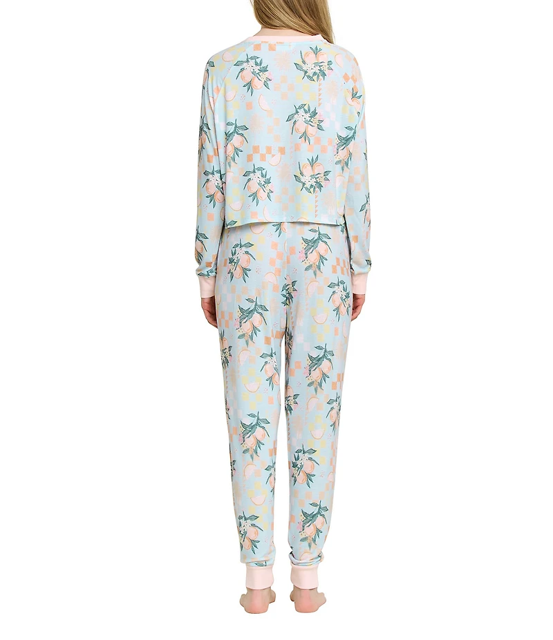 HONEYDEW Star Seeker Citrus Check Long Sleeve Crew Neck Brushed Jersey Knit Long Pajama Set