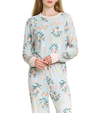 HONEYDEW Star Seeker Citrus Check Long Sleeve Crew Neck Brushed Jersey Knit Long Pajama Set