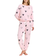 HONEYDEW Star Seeker Lounge Knit Heart Print Top & Joggers Pajama Set