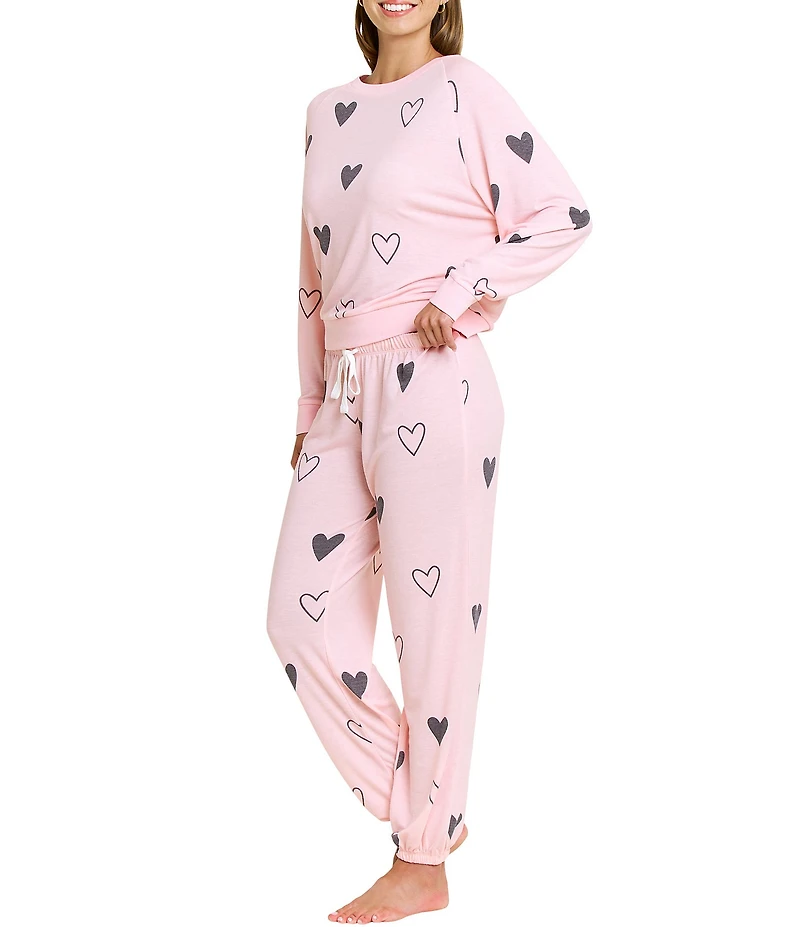 HONEYDEW Star Seeker Lounge Knit Heart Print Top & Joggers Pajama Set