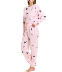 HONEYDEW Star Seeker Lounge Knit Heart Print Top & Joggers Pajama Set