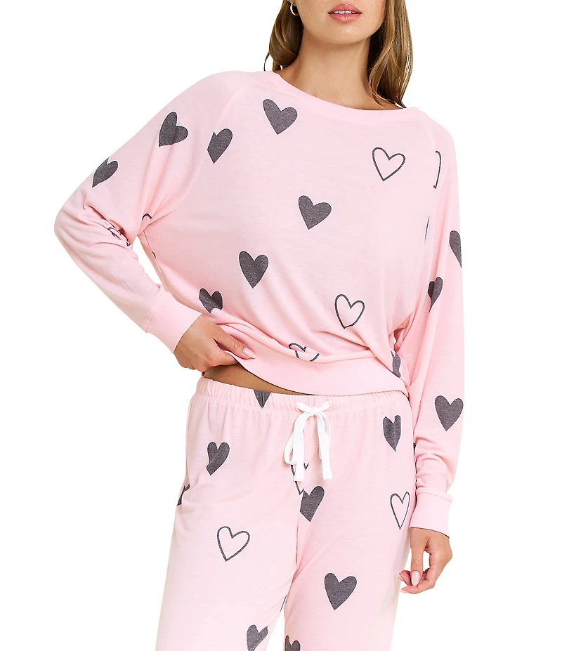 HONEYDEW Star Seeker Lounge Knit Heart Print Top & Joggers Pajama Set