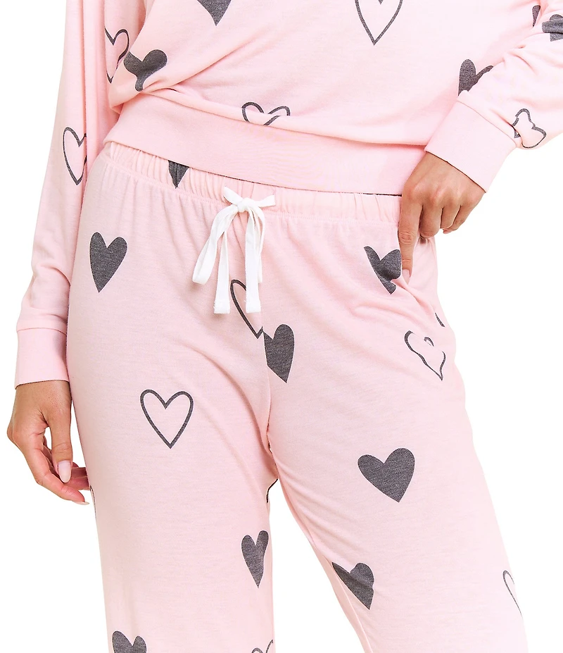 HONEYDEW Star Seeker Lounge Knit Heart Print Top & Joggers Pajama Set