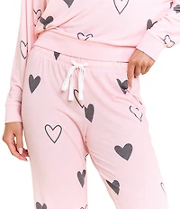 HONEYDEW Star Seeker Lounge Knit Heart Print Top & Joggers Pajama Set