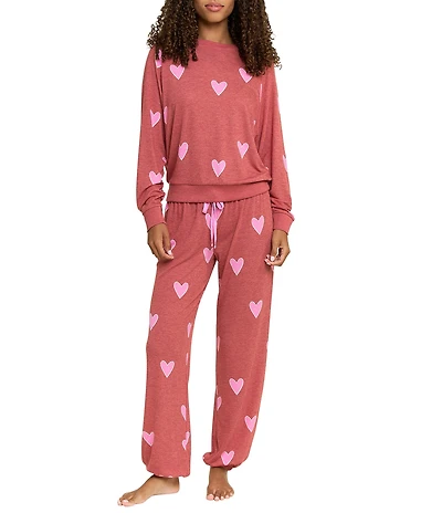 HONEYDEW Star Seeker Lounge Knit Heart Print Top & Joggers Pajama Set