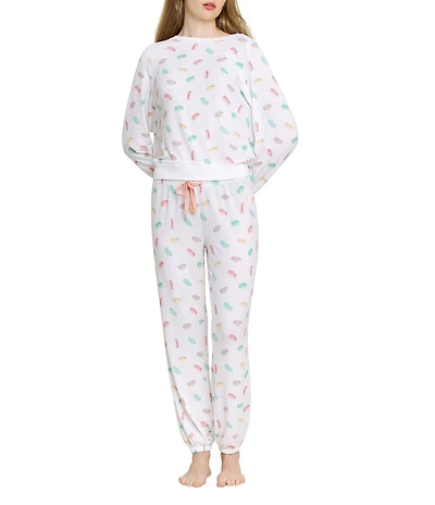 HONEYDEW Star Seeker Lounge Knit Macaron Print Top & Joggers Pajama Set
